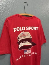 Vintage 90’s Polo Ralph Lauren Polo Sport Graphic Red Cotton Tee Shirt Large USA
