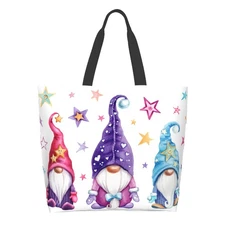 Magic Gnomes Tote Bag Stars Large Shoulder Bag Reusable Eco-friendly Shopping...