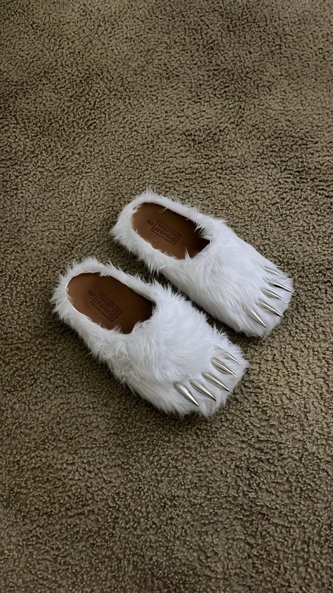 Bravest Studios white Bear claw Fur slides | eBay