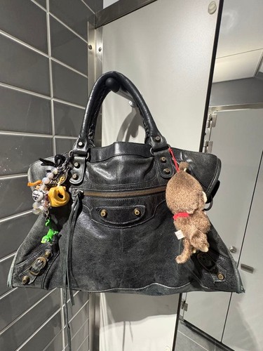 BALENCIAGA The City 115748 2Way Handbag Black Leather Y2K Editors Bag Authentic