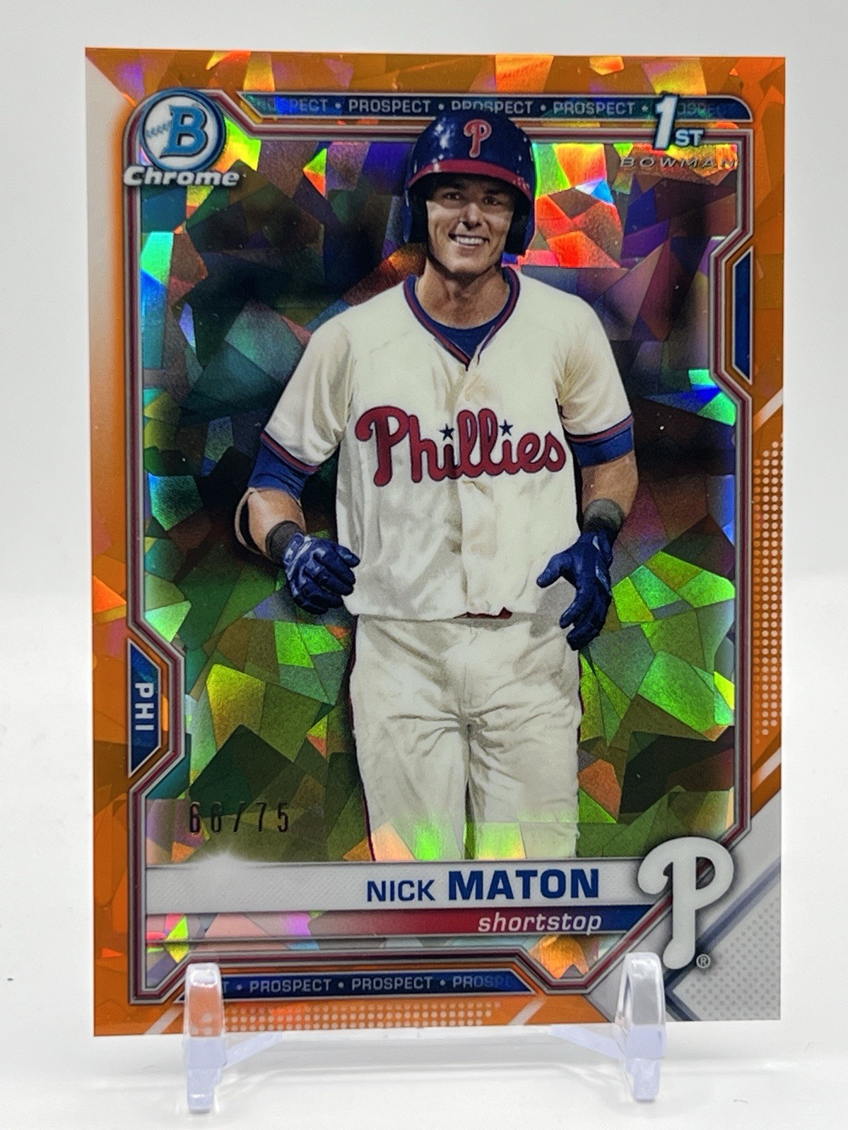 2021 Bowman Sapphire Nick Maton Orange RC /75 Phillies White Sox