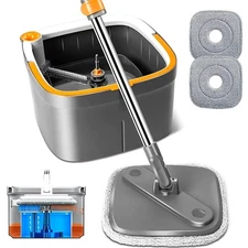 Spin Mop and Bucket Set with Self Separation System 360° Spinning Self-Wrin