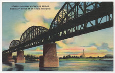 General Douglas MacArthur Bridge Mississippi River St. Louis MO Linen Postcard