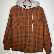 Wrangler Authentics Hooded Flannel Jacket Plaid Shirt Men  s Size S Brown