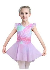 Kids Girls Classic Ruffle Sleeve Tutu kirted Leotard 10-11 Years Mermaid-pink