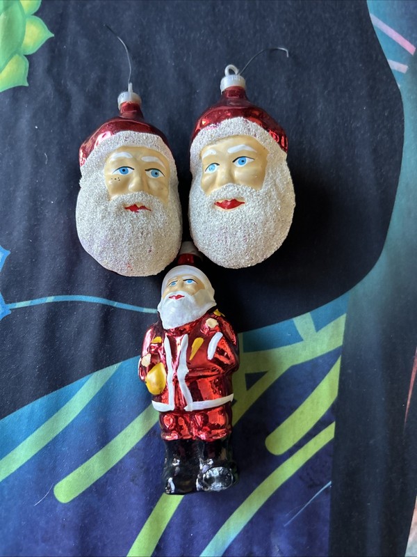 VTG 70’s Santa Claus Head (2) Full Body (1) Christmas  Tree Ornaments Set of 3