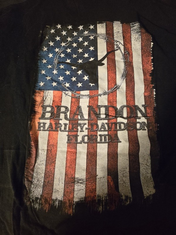 Harley Davidson Motorcycles Brandon Florida Black Shirt XL American Flag