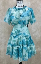 Hello Molly Whimsical Living Dress Size Small Blue Floral Ruffle Cutout NWT