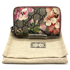 Gucci Blooms Flower Pink GG Supreme PVC Canvas Card Coin Case Purse Authentic