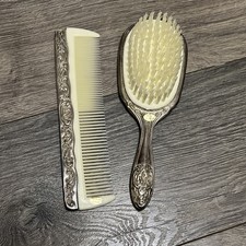 Vintage Ornate Hairbrush  Comb Set Silver Plated Vanity Set