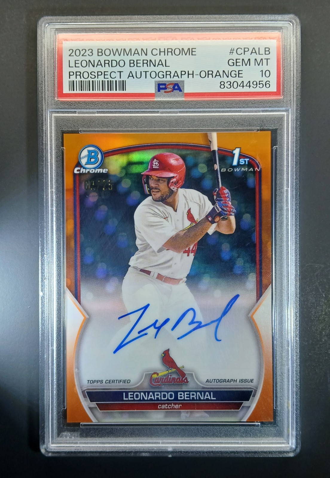 TRUE ORANGE Leonardo Bernal Auto /25 PSA 10 2023 Bowman Chrome 1st Prospect