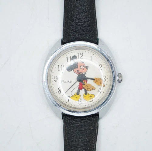 Vintage Timex Electric Mickey Mouse Silver Tone Dial Watch - Needs Battery