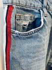 Zara basic Distressed jeans with white, black and red shimmery side stripes, XS — photo 3