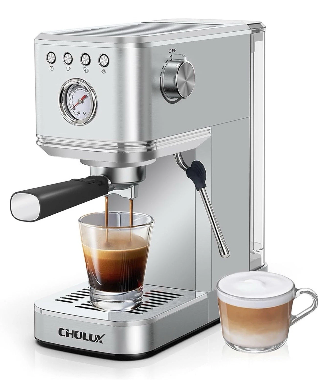 CHULUX Silver Espresso Machine for Ground Coffee w/ Steam Wand, Water Tank
Opens in a new window or