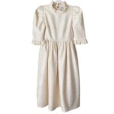Kemi Telford Gold Striped Midi Dress Puff Sleeves Event Party Cream Small