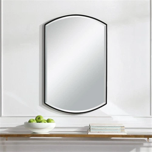 Uttermost Shield Transitional Iron Metal and MDF Mirror in Sleek Satin Black - Picture 2 of 7