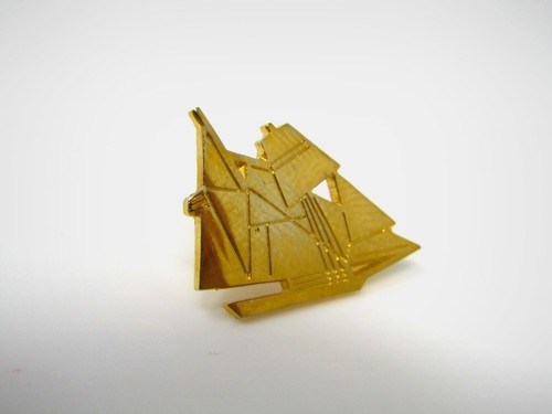 Vintage Art Deco Sailboat Pin Geometric Gold Tone Lapel Pin Brooch Ship Clipper