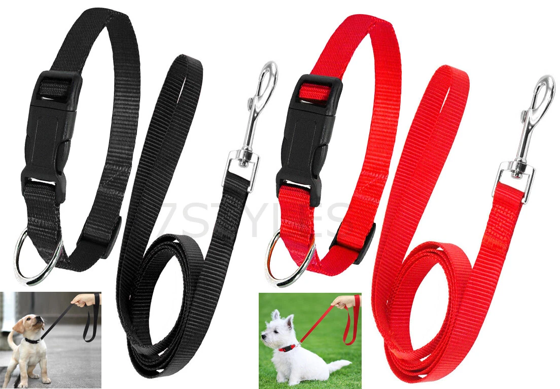 DOG COLLAR LEAD SET MATCHING NYLON PET PUPPY CAT DOG ADJUSTABLE COLLAR LEASH SET