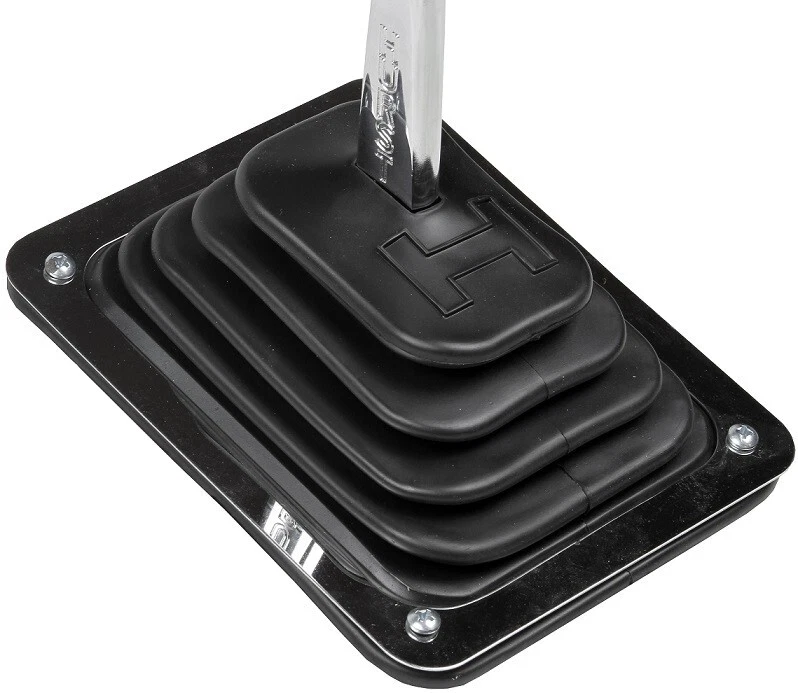 BOTA PALANCA DE CAMBIOS HURST TRANSMISIÓN MANUAL NUEVA, NEGRA/CROMO, INCLUYE BOTA B4 Y PLACA Foto 4 de 4