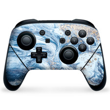 Nintendo Switch Pro Controller Skin Decal Vinyl Wrap - Blue Gold Grey Marble