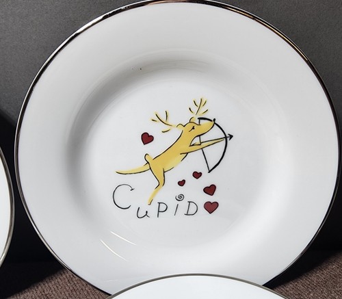 7 X Vtg X-mas Japan Pottery Barn Reindeer 8 1/2" Salad/Dessert Plates Platinum - Picture 6 of 10