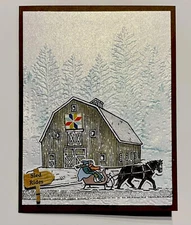 4 Stampin Up Christmas Barn Set Greeting Cards Country Quilt Horse Sled Rides
