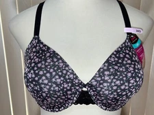 Maidenform Underwire T Shirt Bra 38D Convertible One Fab Black Floral DM7549