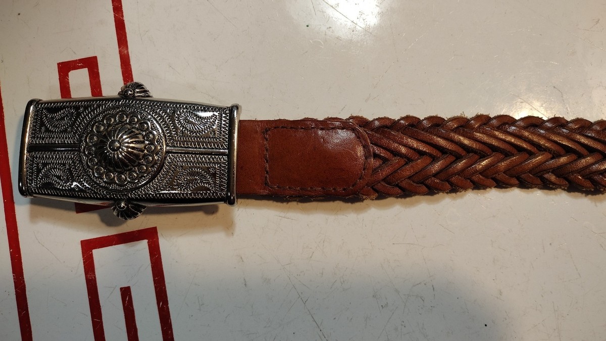THE LIMITED Southwestern Style Braided Leather Belt Solid Silver Tone Buckle Buy Brown Western Braided Belt For Men | Silver Buckle  main image 3