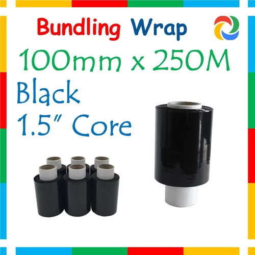 (8x) 100mm BLACK Hand Held Mini Stretch Bundling Film wrapping Roll + HANDLE Inc