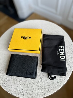 Authentic Fendi Romano Black Calf Leather Bi-Fold Wallet New