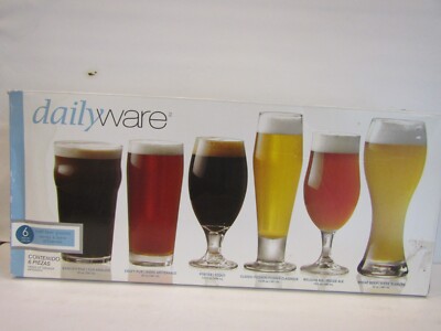 DailyWare 6 CRAFT BEER GLASSES Pilsner ENGLISH & CRAFT PUB Porter BELGIUM Wheat