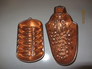 Lot of 2 Vintage Copper Tin Jello Dessert Molds Asst Shapes 7.5 & 10"