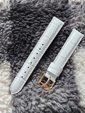 16mm White Genuine Leather Aligator interchangeable 4 Michele Strap Gold Buckle