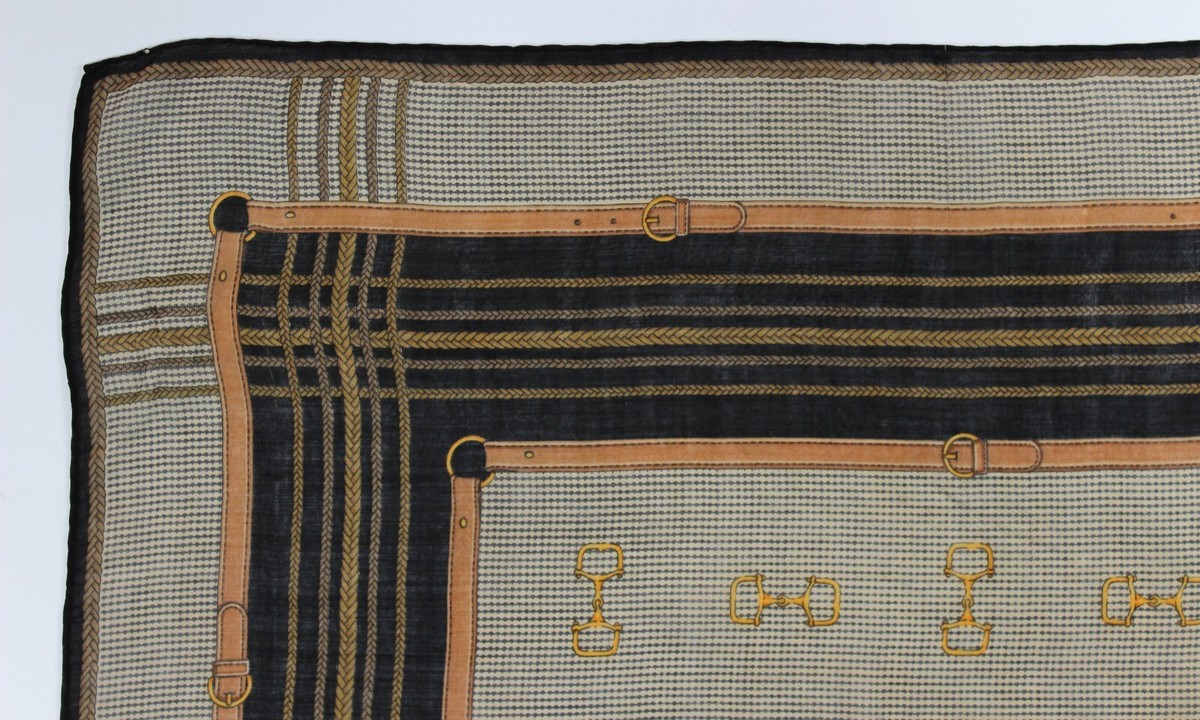 Foulard Carré Vintage En Soie Et Laine Mantero - Motif Cheval/empreintes Animales - Fait Main En Italie