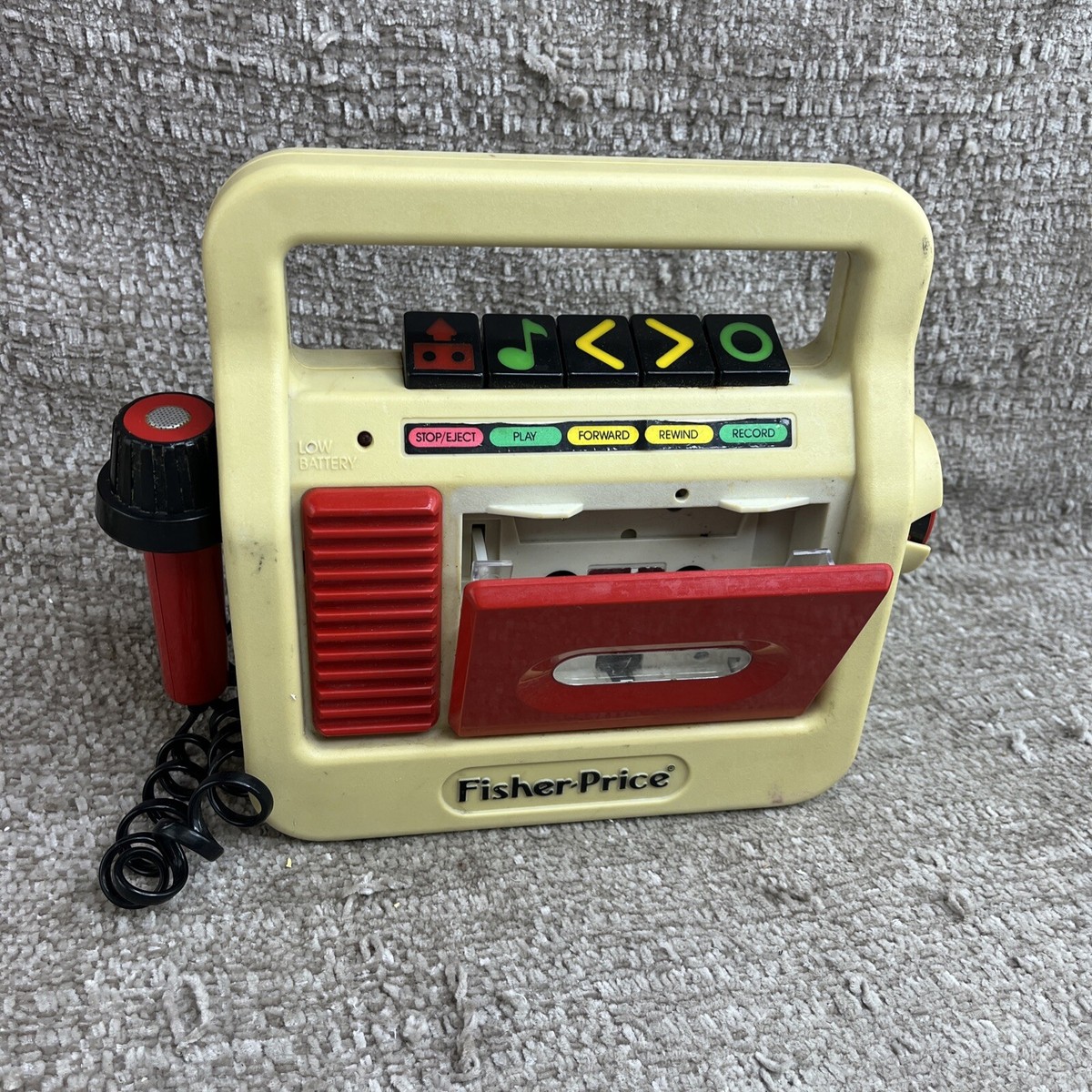 Fisher Price Cassette Tape Player Recorder with Mic White Red 1987