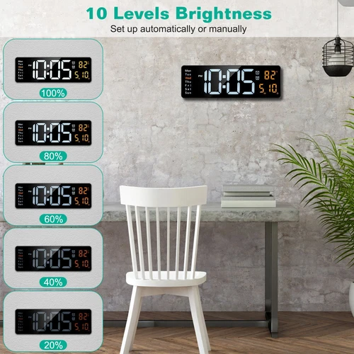16" Digital LED Desk Alarm Clock Large LCD Display Wall Clock Temperature Date - Picture 4 of 15