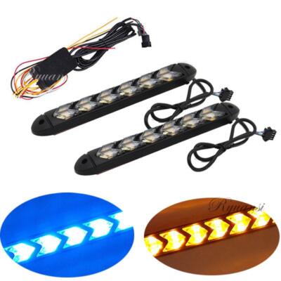 6LED Crystal Blue/Amber Car Switchback Flowing Strip Arrow DRL Turn Signal Light