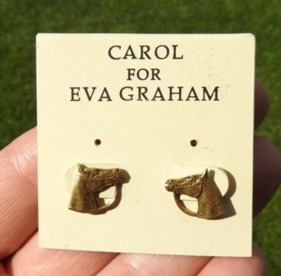 Carol For Eva Graham Horse Head Goldtone Pierced Earrings
