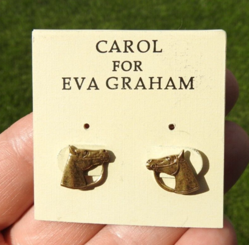 Carol For Eva Graham Horse Head Goldtone Pierced Earrings - Picture 1 of 3