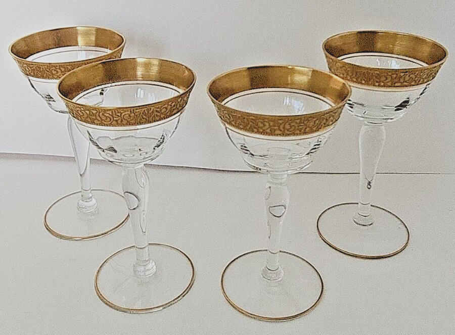 Cambridge Florentine Wine Crystal Glasses Gold Crusted rim vintage set