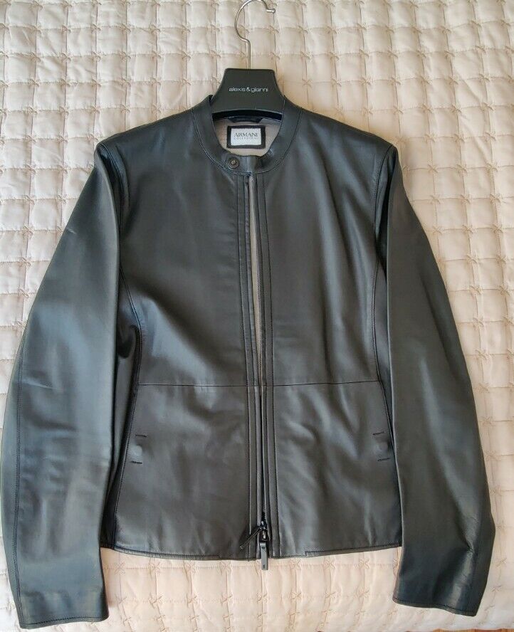 Armani Collezioni Leather Jacket Men Size 40