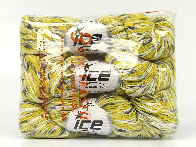 3-Skein Lot Hand Dyed Cashmere Yarn Light 3x100g/225m Yellow Grey White - Image 4 of 4