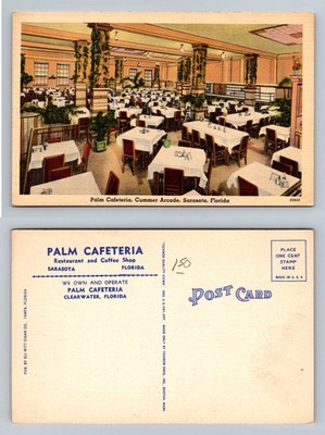 Sarasota, FL-Florida, Palm Cafeteria Restaurant Cummer Arcade Vintage Postcard