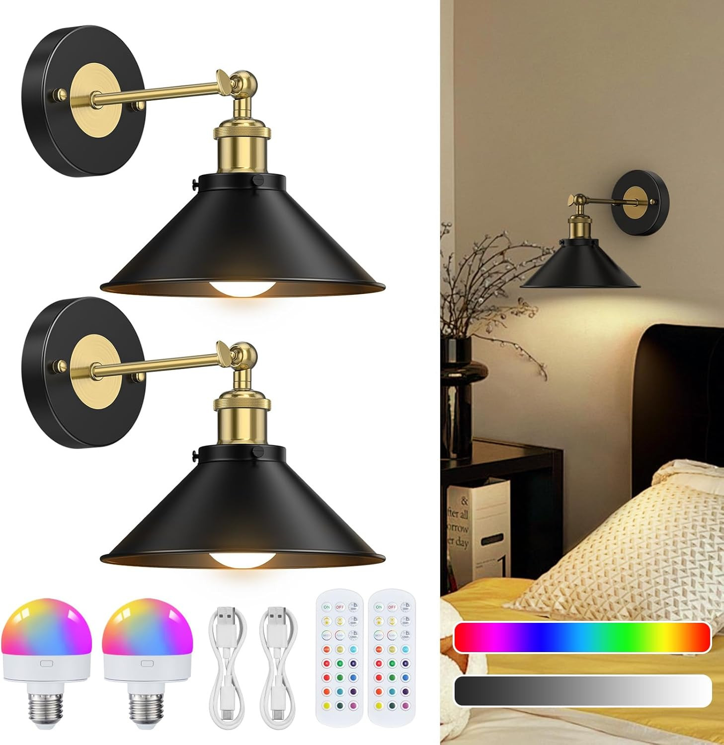 Battery Operated Wall Light, Rechargeable Wall Lights Indoor Wireless Wall Sconc