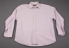 Canali Long Sleeve Dress Shirt Men’s 18 46 Pink Striped Pocket Made In Italy