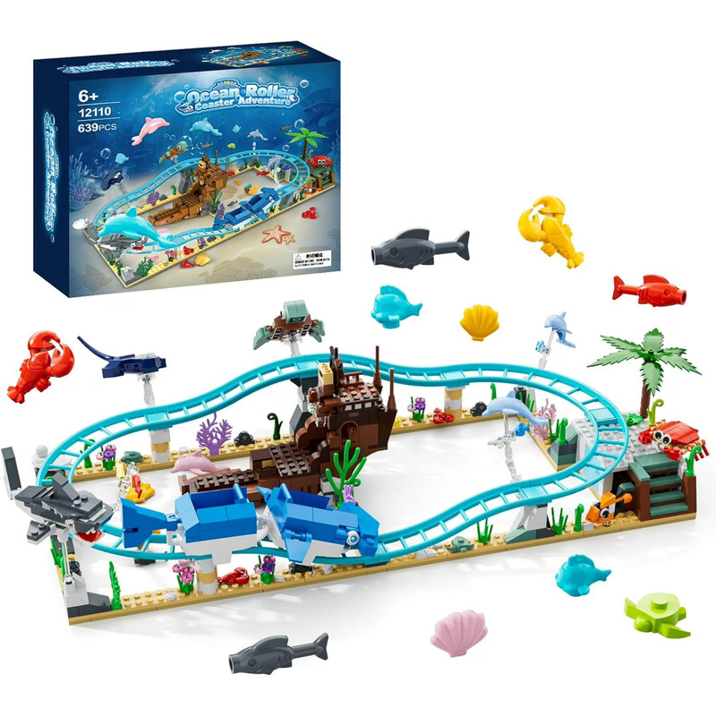 Ocean Roller Coaster Adventure Park Building Set, Friends Blocks Kit with Sub...