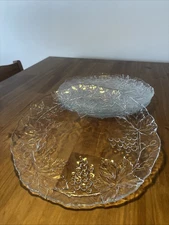 Vintage Clear Pressed Glass Plates – Grape & Leaf Pattern – Set of 4