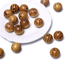 50 Pieces 25mm Round Striped Wooden Beads for Jewelry Making Brown Wooden Loose