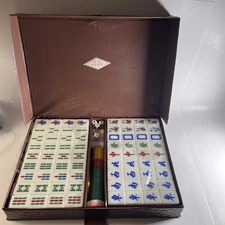 Vintage MahJong Chinese Game Tri 3 Color 2 Layer Tiles Set  w/ Case