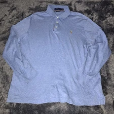 Polo Ralph Lauren Colored Logo Long Sleeve Polo Shirt Sky Blue Classic Fit Men L